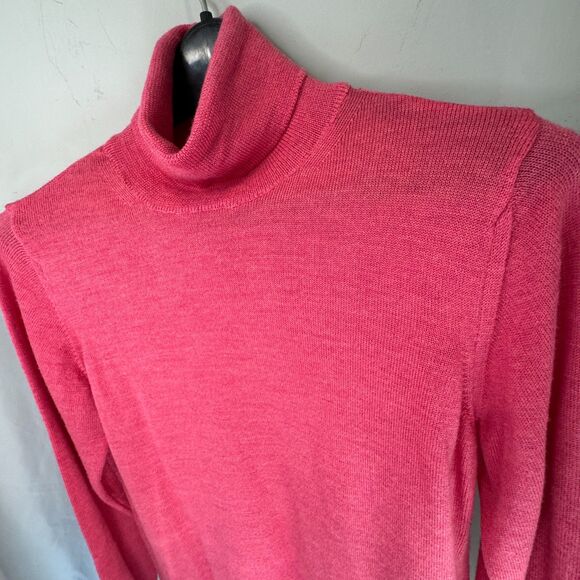 Anna Laura Hot Pink Extra Fine Merino Wool Turtleneck SZ L Classic Essential - Picture 2 of 6